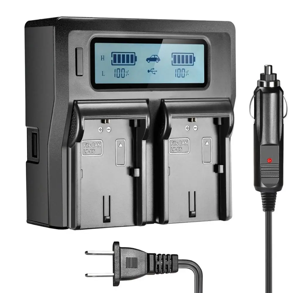 2 шт 7 4 V 2650 мА/ч LP E6 LPE6 Батарея + быстрое ЖК дисплей двойной Зарядное устройство для