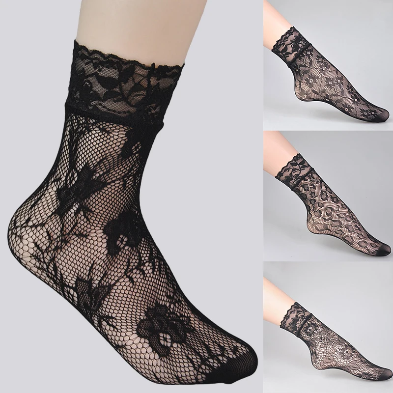 

Women Elegant Lovely Girls Summer Fashion Sexy Lady Soft Black Lace Ruffle Hollow Out Fishnet Mesh Short Ankle Socks Ultrathin