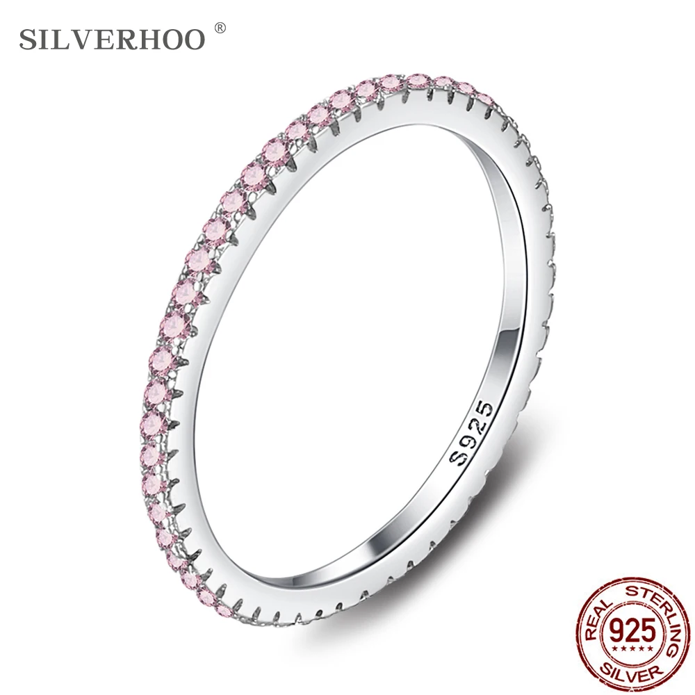 SILVERHOO женское кольцо из стерлингового серебра 925 пробы с милым розовым цирконием