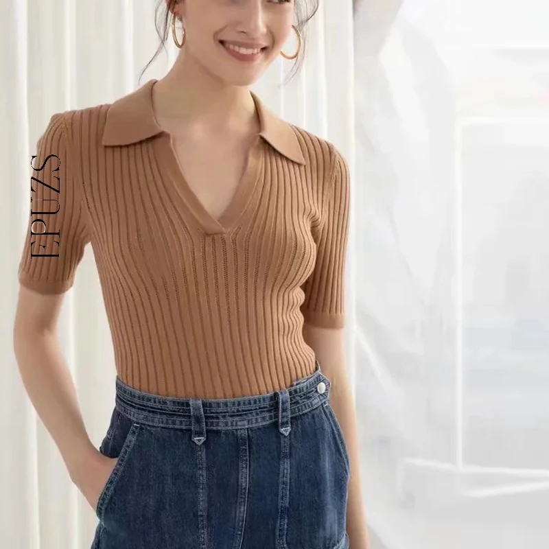 Винтажная зеленая белая рубашка поло женские шорты короткий рукав укороченные