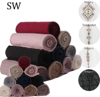 roma lined mix design wholesale jersey scarf with diamond and pearl muslim fashion high quality shawls