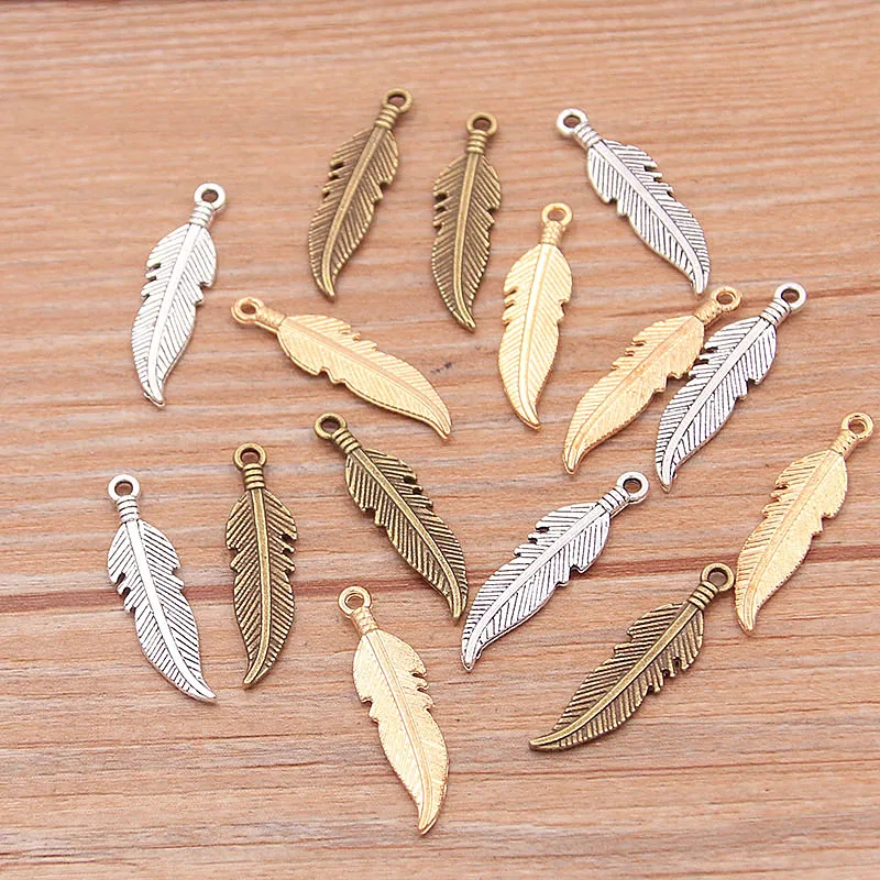 

30pcs 7*27mm 3 Color Metal Zinc Alloy Leaves Charms Fit Jewelry Plant Pendant For DIY Necklace Bracelet Jewelry Making Findings