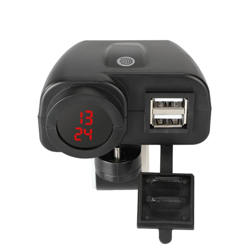 

Waterproof 12V Motorcycle 2.1A Dual USB Charger with LED Digital Clock Switch Y98A