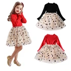 Новогодняя Детская одежда, красное рождественское платье для девочек, Сетчатое праздничное платье принцессы с блестками и звездами, повседневная одежда для девочек, повседневная одежда