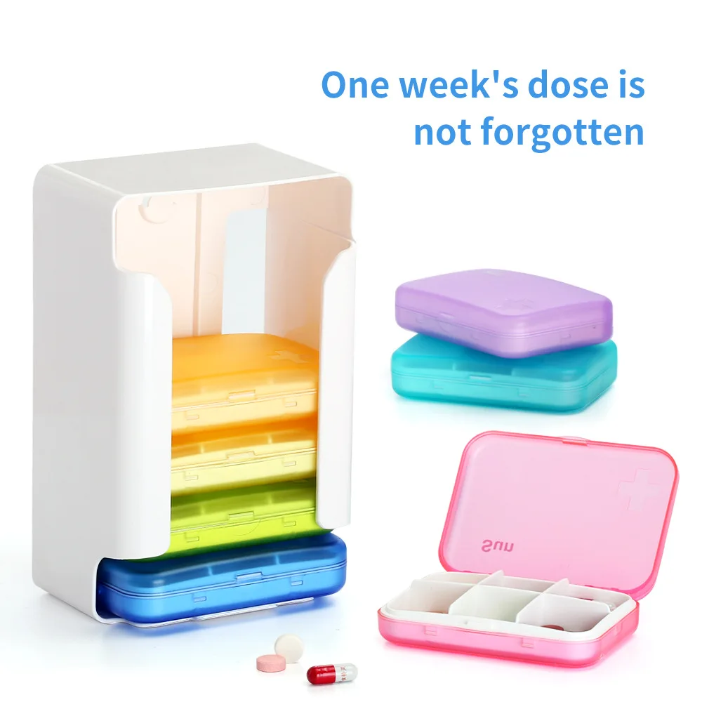 

Colorful Pill Box Home Travel Plastic Pill Box Six Compartment Dividing Pill Box Organizing Drawer Type Pill Box Portable