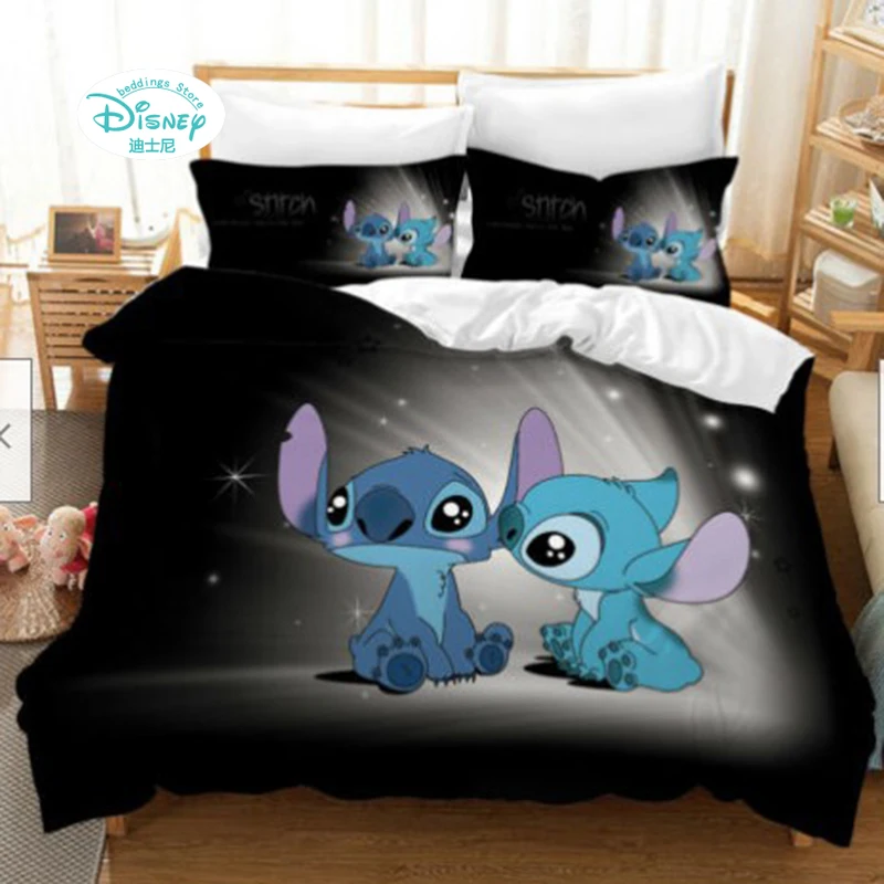 

Комплект постельного белья Disney Stitch, мультяшное покрывало, одинарное, двойное, полноразмерное постельное белье королевского размера, детско...