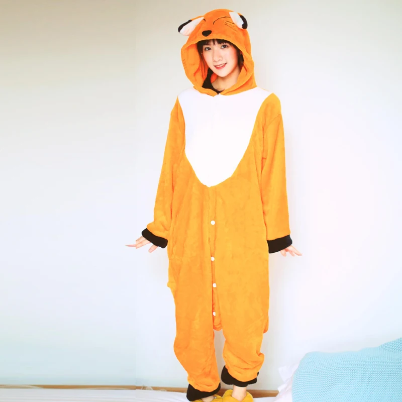 Фокс Onesies для взрослых животных цельнокроеные пижамы женские мужские кигуруми