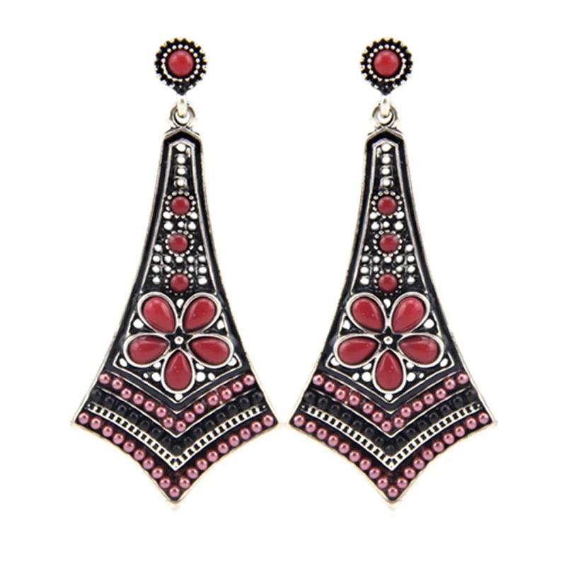 D22406 red Shineland дешевые оптовые цены богемные желтый фиолетовый синий кристалл цветок висячие серьги женские этнические Boho ювелирные изделия подарок - Окраска металла: D22406 red