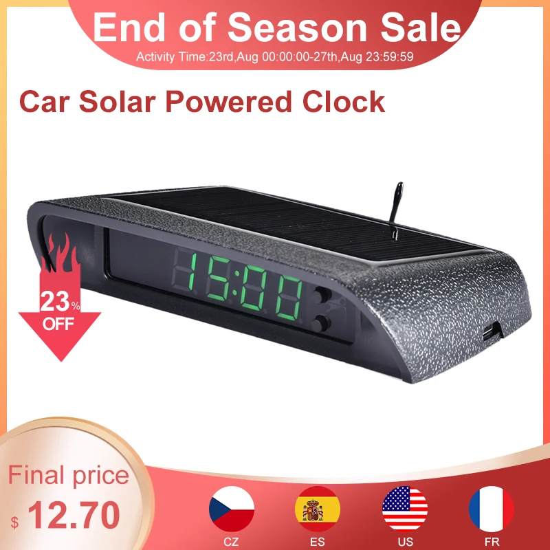 Автомобильные часы цифровые с питанием от солнечной батареи и встроенным