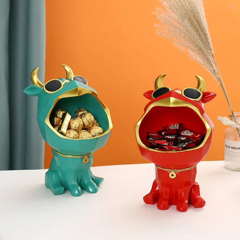 

Year of the Ox Mascot Storage Box Decoration Porch Key Storage Living Room Home Decoration Art Sculpture Figurines Decor Gift