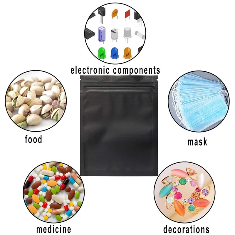 

HOT SALE 100 Pack Smell Proof Stand-Up Bags - Resealable Mylar Bags Foil Pouch Double-Sided Zipper Closure Bag Matte Black