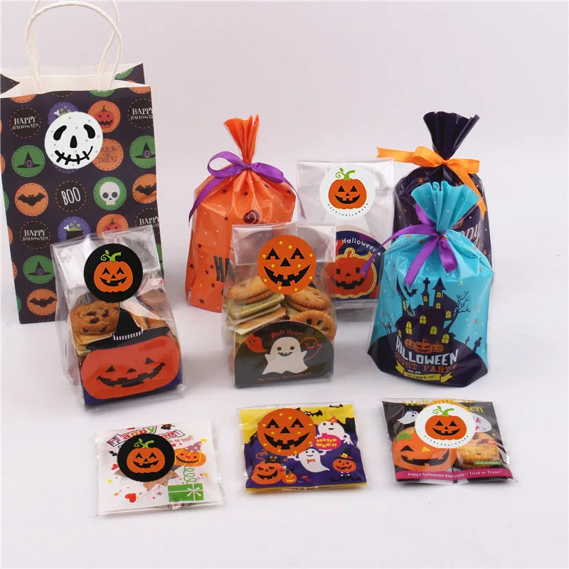 

Halloween Trick or Treat Children Chocolate Candy Packaging Pumpkin Sticker Horror Castle Gift Bag Halloween Party Supplies