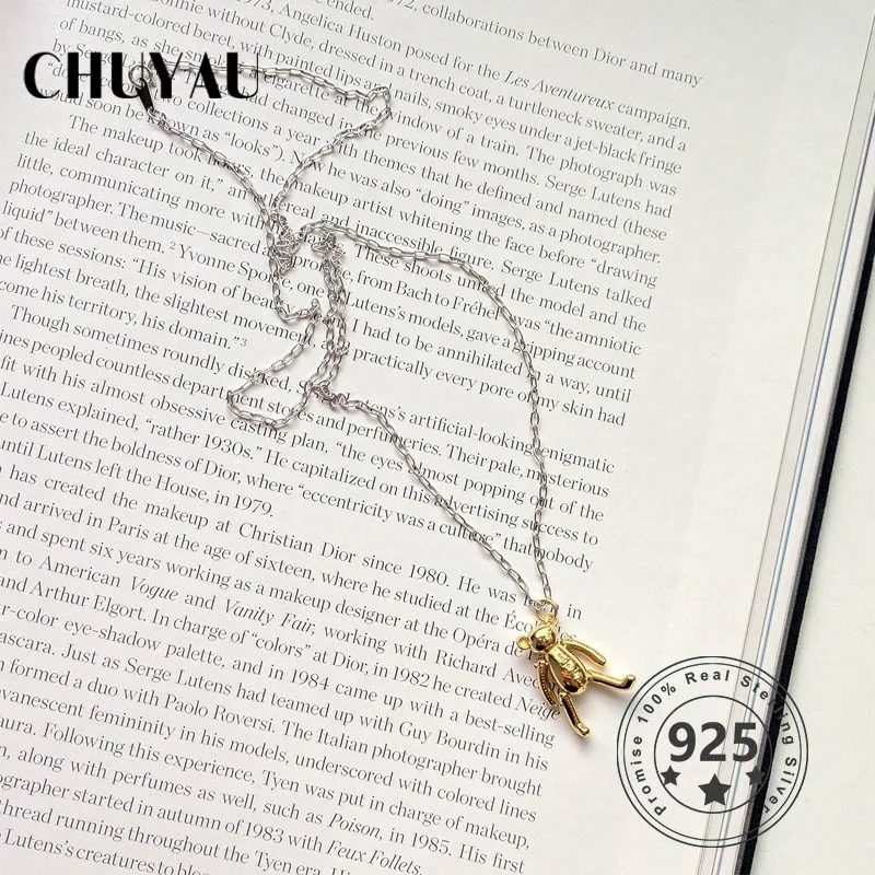 Цепочка Chuyau из серебра 925 пробы женская кулон с игрушечным медведем модное
