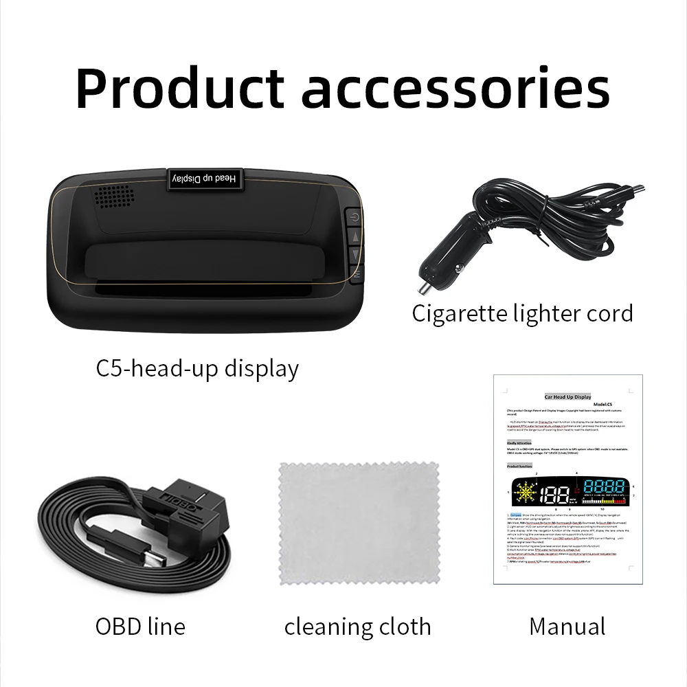 

NEW C5 OBD2 HUD Mirror Car Head Up Display OBD2+GPS Digital Speed Projector Security Alarm Oil Temp Pressure Large scren 2021