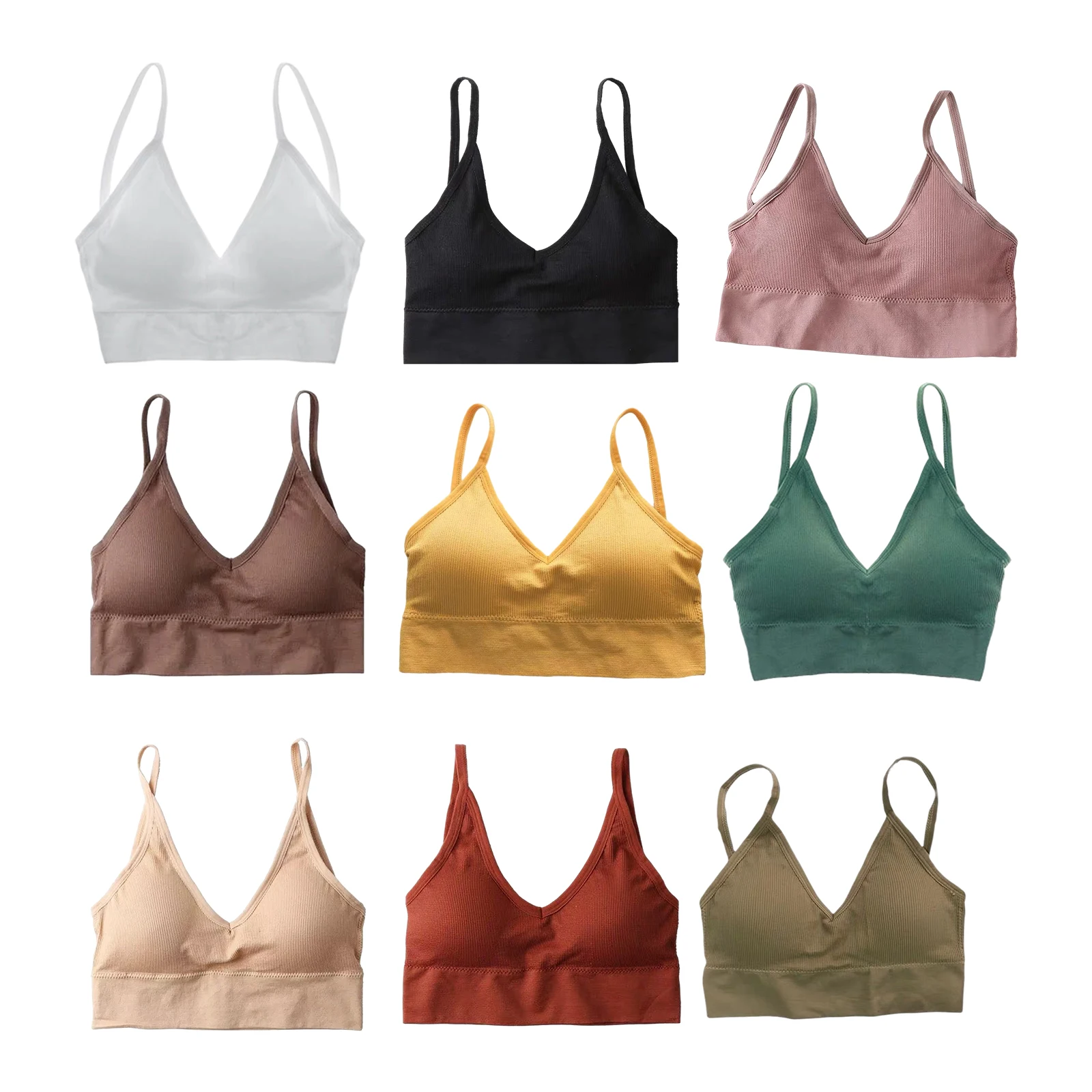 

Girls V Neck Removable Padded Bralette Seamless Soft Bra Crop Top Yoga Bra