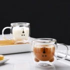 Стеклянные кружки, стеклянная кружка с двойными стенками, медведь, кошка, собака, животное, двухслойная стеклянная кружка, кофейная чашка, Рождественская кружка, подарок, милая чашка для чая, молока