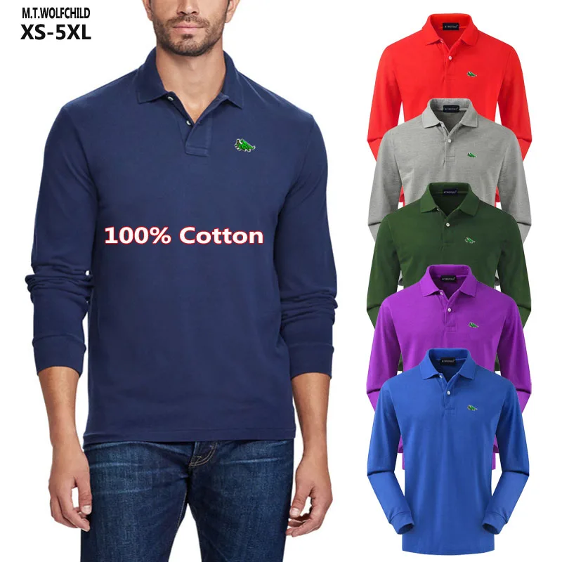 Мужская рубашка-поло с вышивкой и длинным рукавом из натурального хлопка | одежда