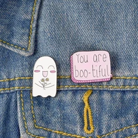 adorable ghost boo tiful enamel pins badges brooches courtship lapel pin denim shirt collar simple pink cartoon love jewelry gif
