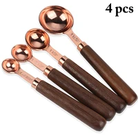 4pcs walnut wooden handle copper plating measuring cups spoon cake sugar tools set household kitchen dining bar baking tools