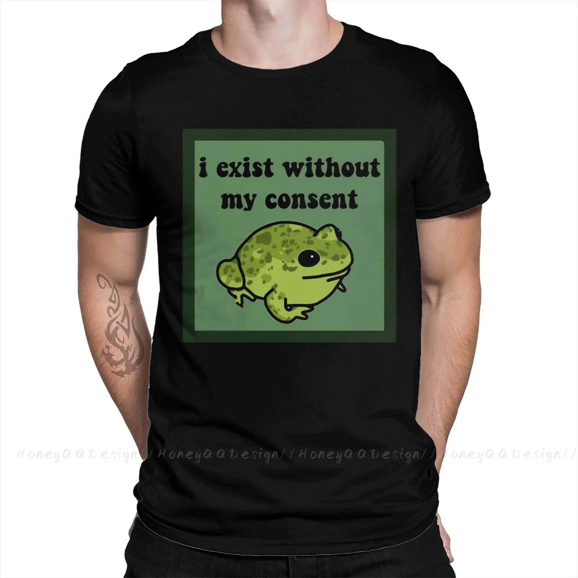 I Exist Without My Consent Frog Tshirt Crewneck Cotton Men Shirts Round Collar Clothing Original Shirt