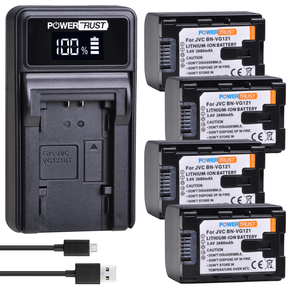 4Battery and Charger 1X2680 mAh BN-VG121 VG121U VG121US батарея и светодиодный USB зарядное устройство для JVC Everio GZ-E серии BN-VG138 BN-VG107U VG114 батареи - Цвет: 4Battery and Charger
