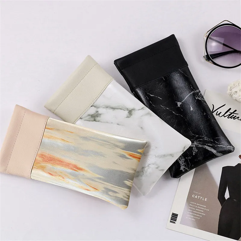 Marble Pattern Stitching Glassesbox With Elastic Pocket New Optical Eyewear Waterproof Pu Leather Bag Portable Protector | Аксессуары