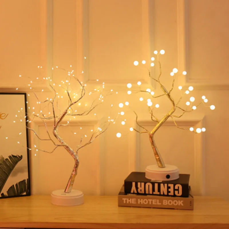 Светодиодный ночник, миниатюрная Рождественская елка, медная проволочная гирлянда, лампа для дома, декор для детской спальни, сказосветильник свет, светильник, праздничное освещение