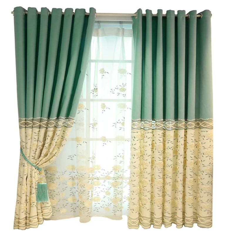 Европейские зеленые цветочные тканевые шторы современные минималистичные