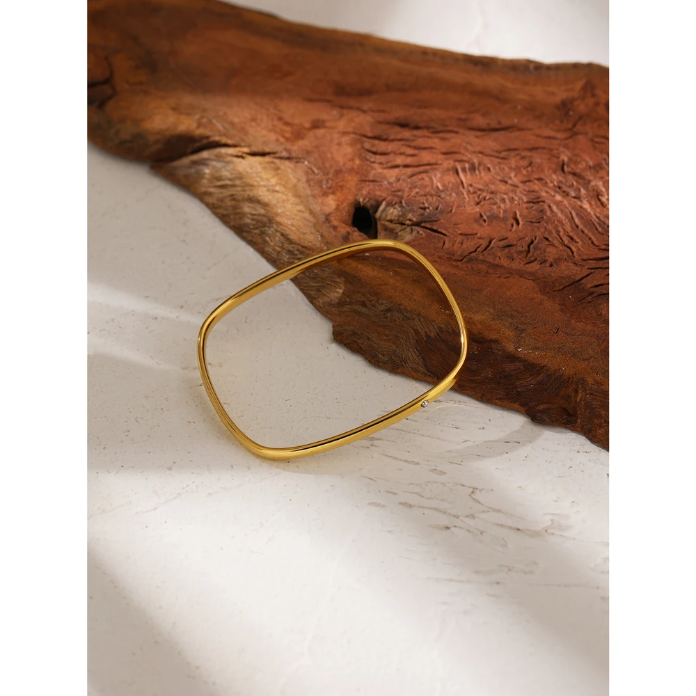 

Yhpup 2021 New Stainless Steel Jewelry Set for Women Necklace Earrings Bracelet Ring Square Accessories Bling Zircon Set