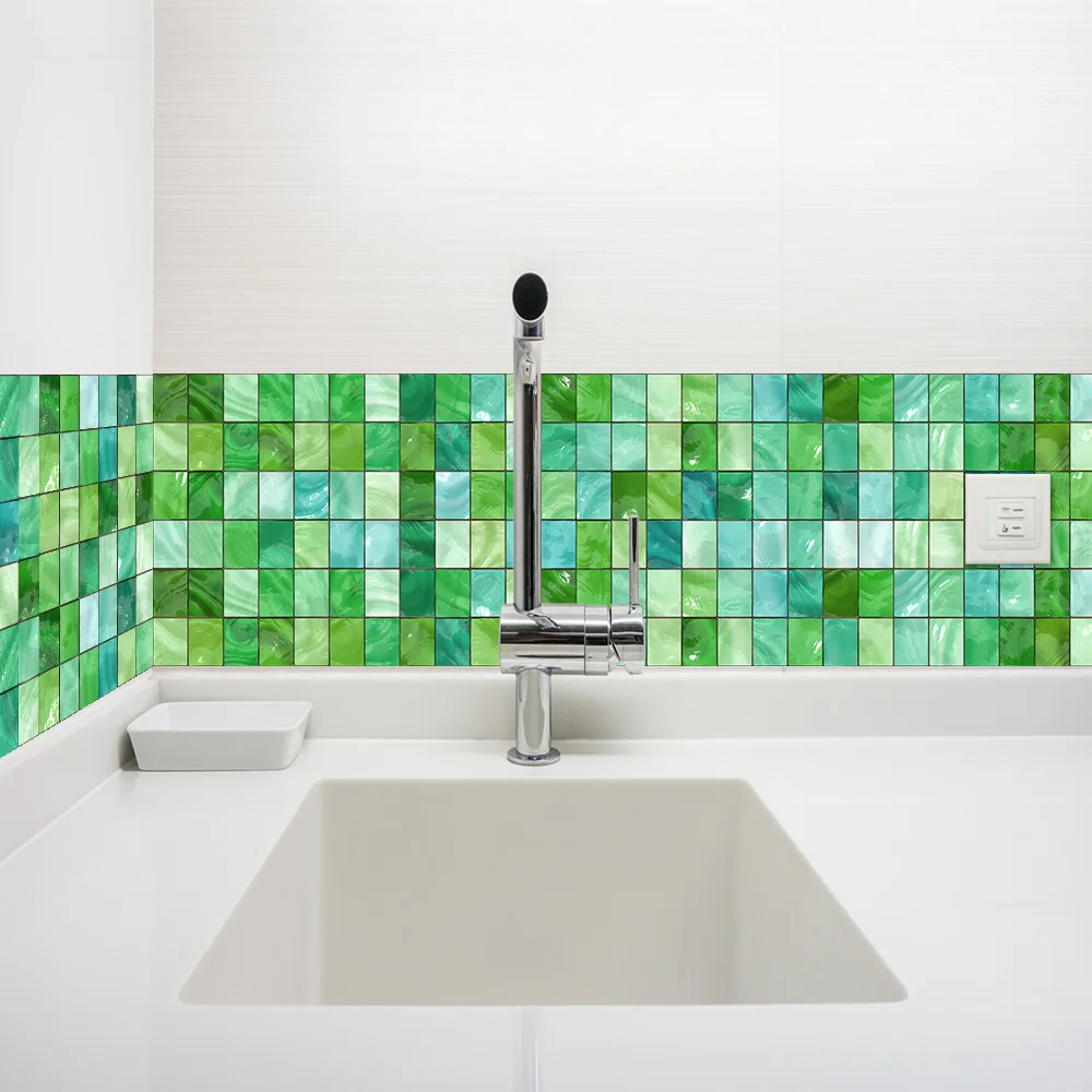 New self-adhesive mosaic waterproof and oil-proof wall surface emerald decorative sticker | Обустройство дома