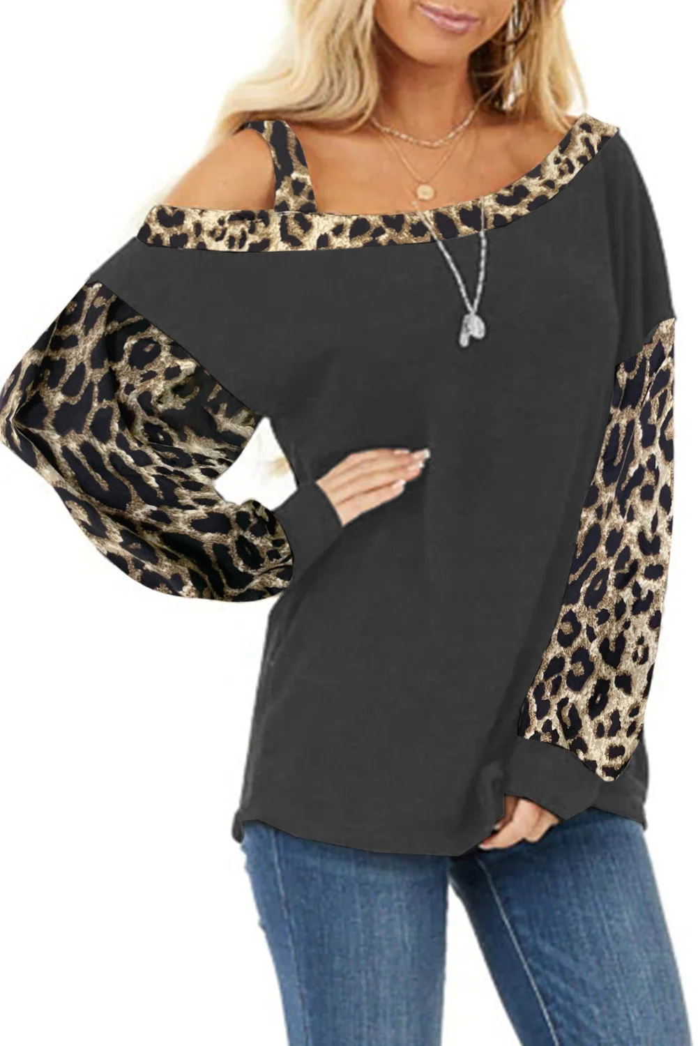 

Sexy One Shoulder Hoodies Women 2020 Autumn Winter Skew Neck Long Sleeve Leopard Patchwork Long Sleeve Loose Pullover Hoody Tops