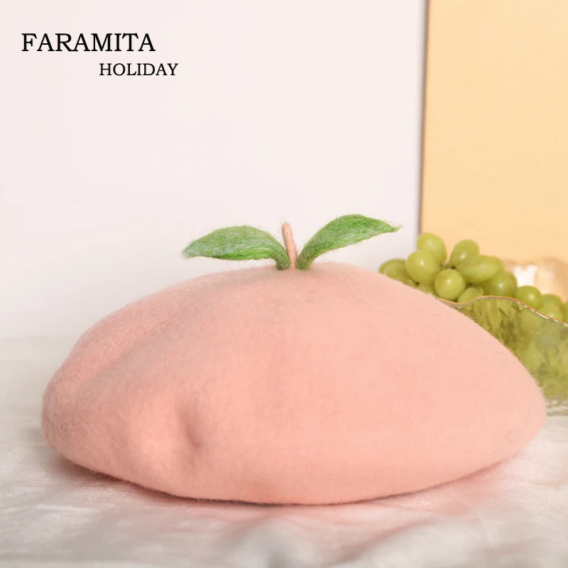 Праздничный персиковый милый матовый берет Faramita с фруктами для женщин и девочек