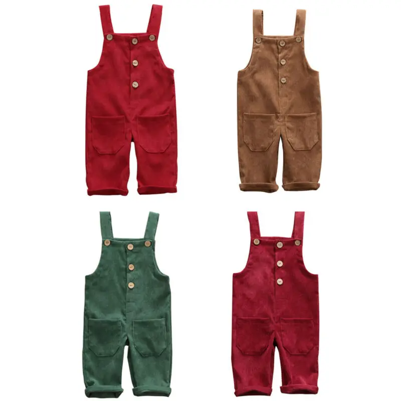 Brand New Child Overalls Boys Toddler Kids Suspender Trousers Casual Corduroy Baby Bib Pants Solid Pocket Button Rompers |