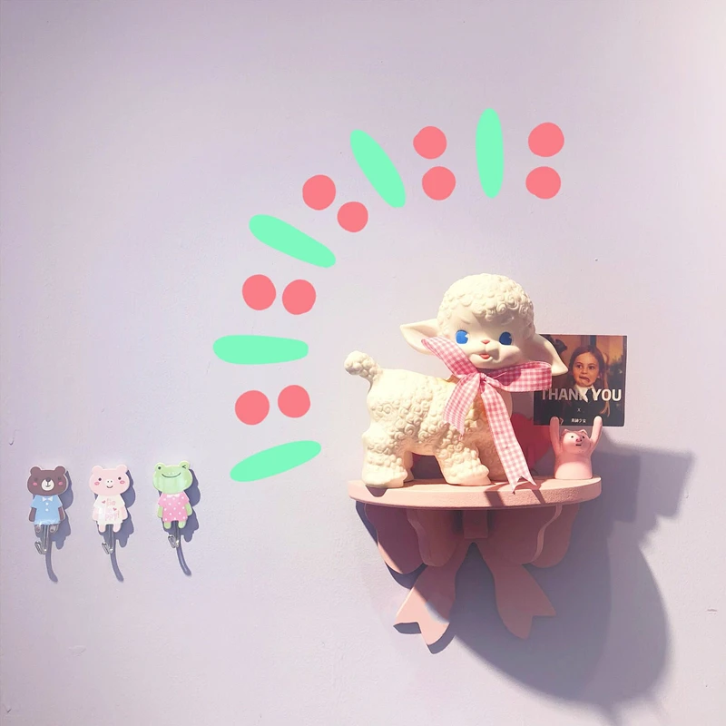 Japanese Kawaii Pink Bow Bedroom Shelves Wall-mounted Cosmetic Wooden Storage Rack Girly Heart Room Decoration Wall Shelf | Дом и сад