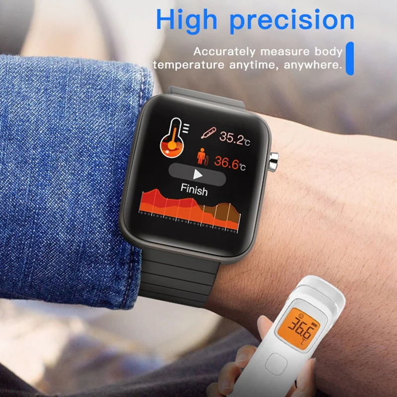 

696 T68 Thermometer Smart Watch Body Temperature Detection Smartwatch Blood Press Monitor Flashlight Fitness Bracelet For Xiaomi
