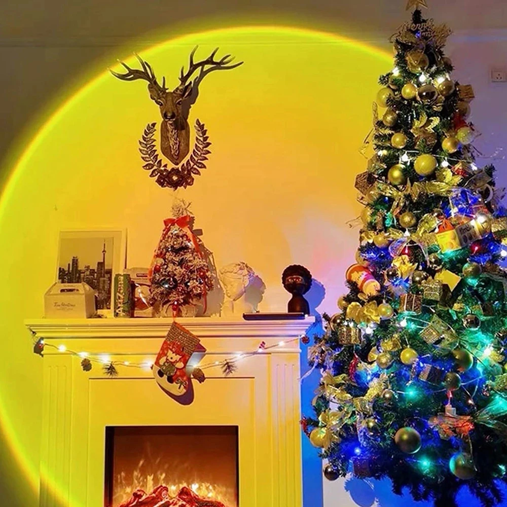 

USB Projection Sunset Lamp Atmosphere Led Light Rainbow Sunset Red Halo Lamp for Christmas Bedroom Live Broadcast Background