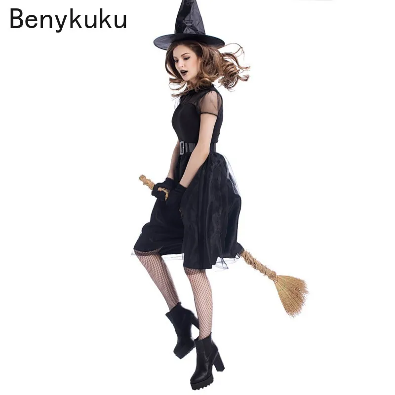 Костюм Ведьмы из черной пряжи платье на Хэллоуин Готическая девушка панк темная