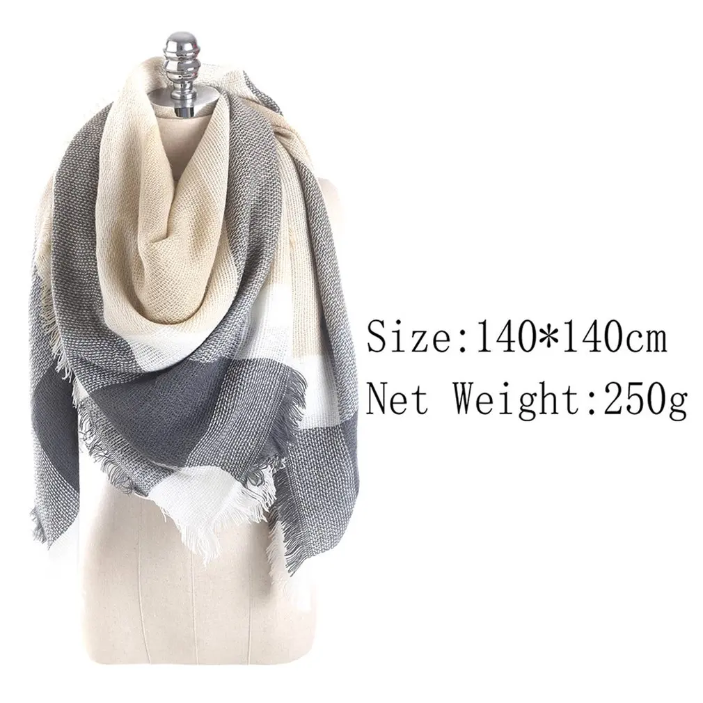 Роскошный брендовый кашемировый зимний шарф для женщин шерстяной в клетку
