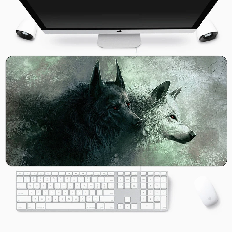 large wolf gaming mouse pad rubber otaku xl super big mousepad gamer laptop computer mat durable keyboard locking edge desk pad free global shipping