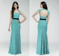 high quality long mermaid green lace 2018 free shipping square collar sexy backless sash party gown elegant bridesmaid dresses