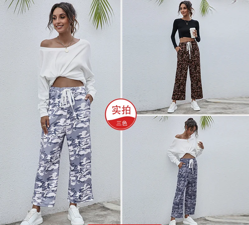 

2021 Spring Autumn Cargo Pants Casual Elastic Buckle Camouflage Sweatpant Overall Women Patchwork High Waist Trousers Streetwear