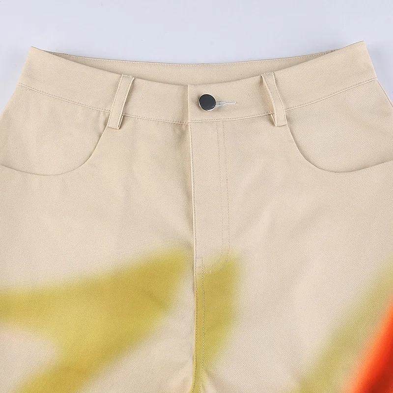 

Ripple Print Straight Leg Pants Streetwear Women 2021 Panelled High Waist Casual Y2k Pants Fashion Zipper Vintage White Pants