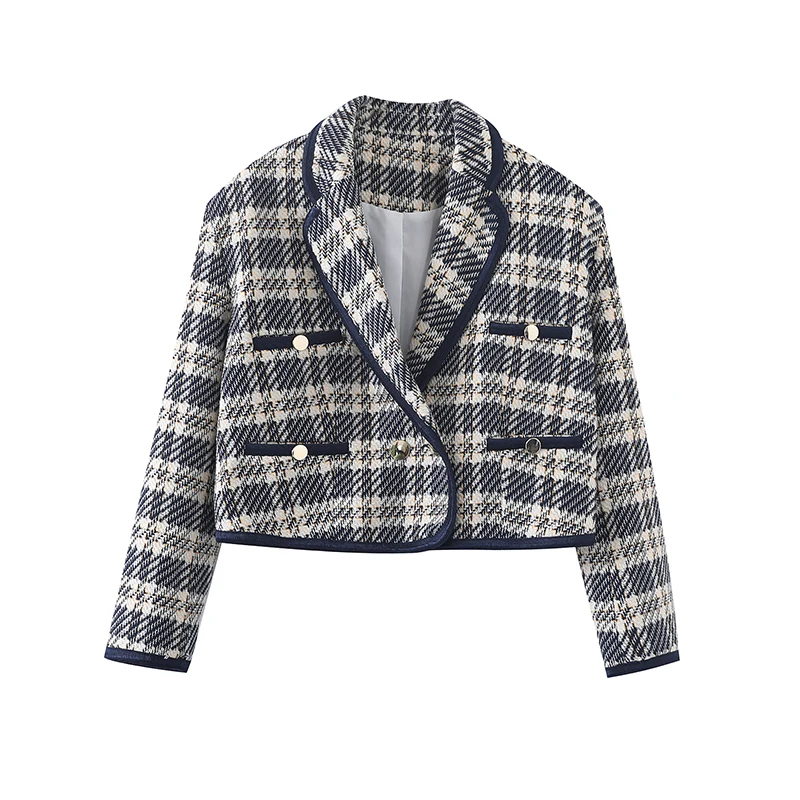 

DEAT 2021 New Autumn And Winter Fashion Long Sleeve Casual Versatile Lapel Tweed Checkered Short Coat Women's SL679