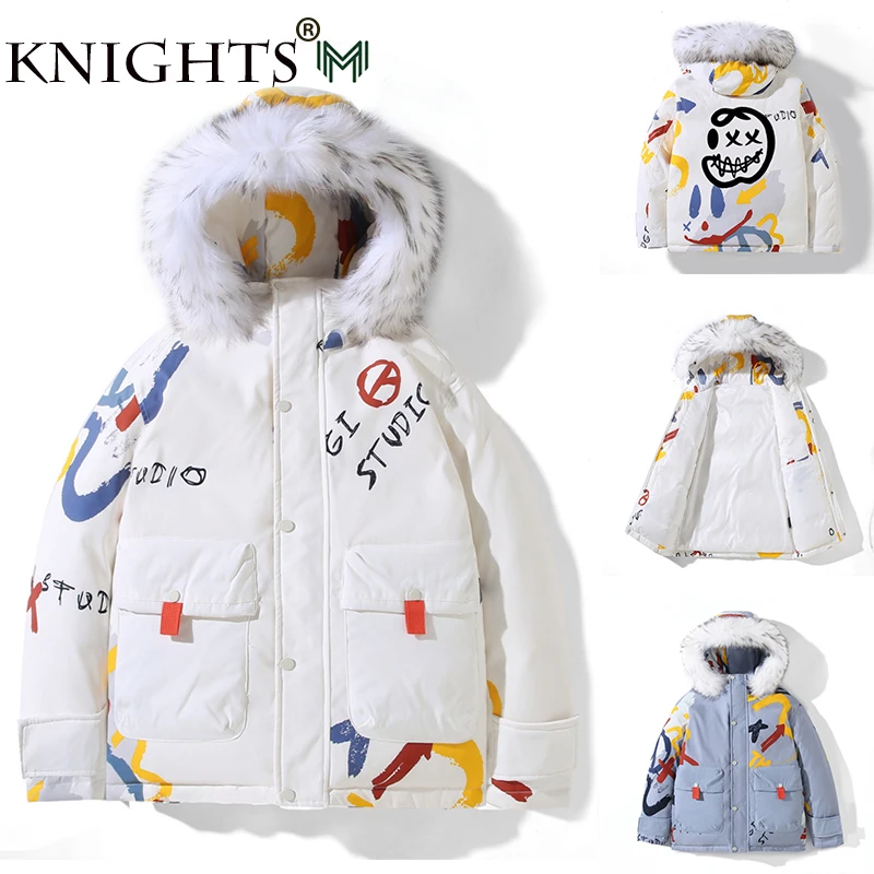 

2021 Autumn And Winter New Little Devil Short Trendy Brand Loose Down Jacket Winter Lovers Thick White Duck Down Warm Jacket