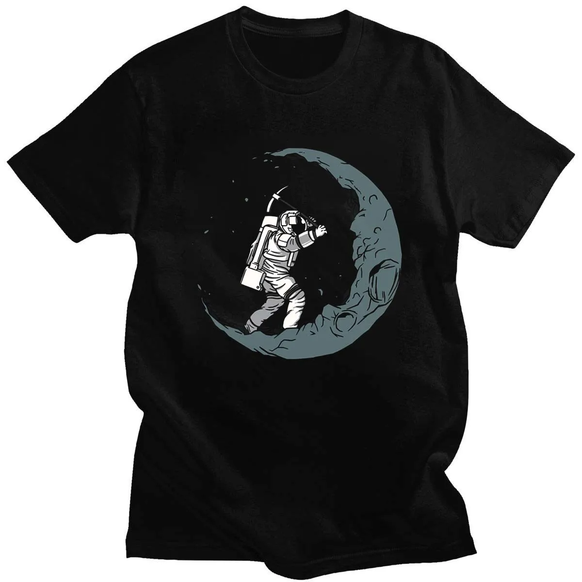 

100% Cotton Digging The Moon Print Funny Mens O-neck T Shirts Fashion Men's Tops Men T-shirt Cool Men Tshirt Male Men Tee Shirts