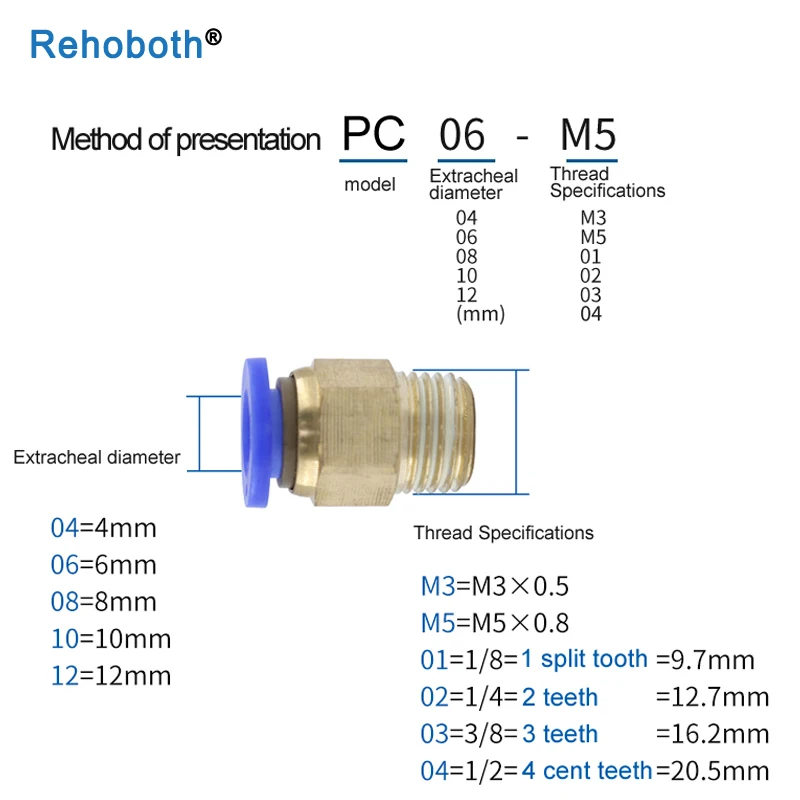 PC Series Blue Pneumatic Quick connector Inlet Pipe Joint 38-1 Brass 304 Stainless Steel Circlip External Thread Connector | Обустройство