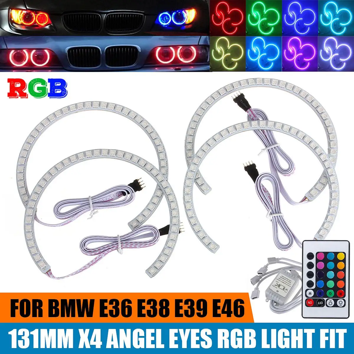 

4PCS Latest Multi-Color 168 RGB 5050 SMD LED Angel Eyes Halo Ring for BMW E36 E38 E39 E46 M3 16 colors available to change