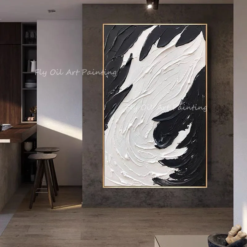 Современная 100% ручная работа черно-белый нож пейзаж картина маслом на холсте