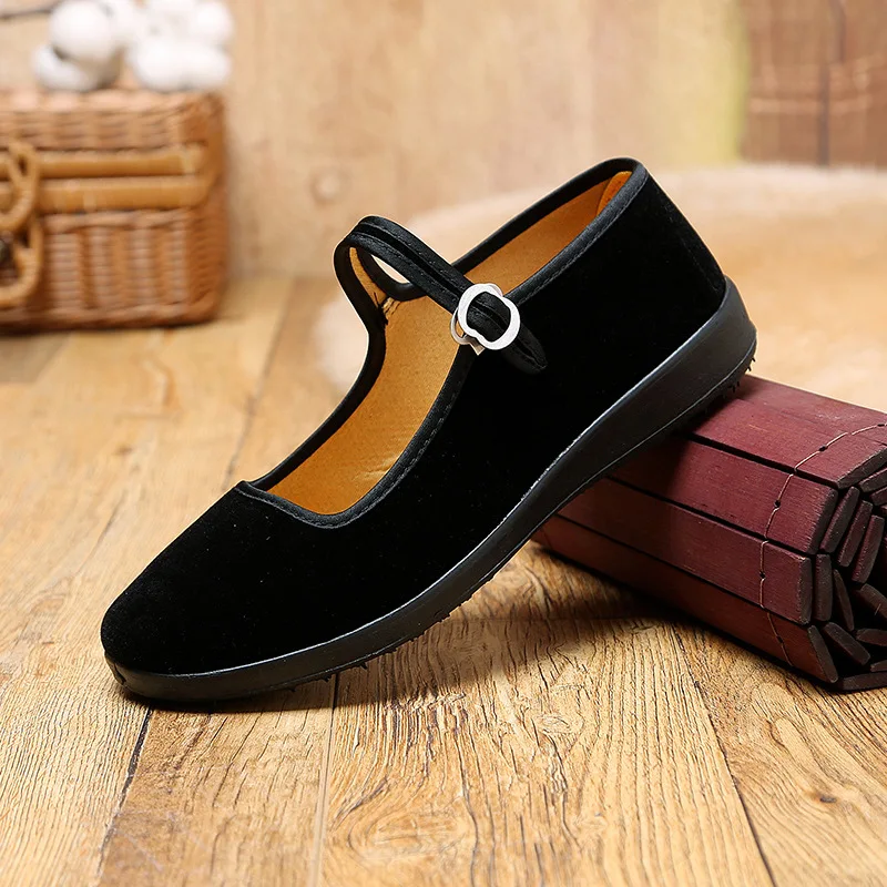 

2021 new cloth shoes women's low-race casual flat shoes hotel black shoes