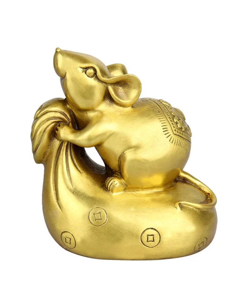 Китайская Статуэтка фэн-шуй латунная мыши на денежном мешке крыс статуэтка
